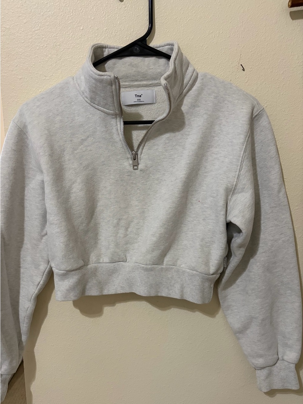 Aritzia TNA Light Gray Half-Zip Cropped Sweatshirt